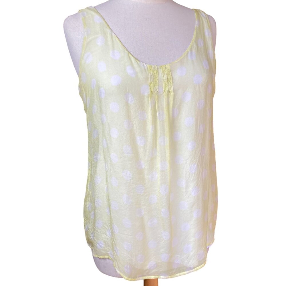 Soft Surroundings Boutique Silk Polka Dot Tank Top Yellow White French Girl-S